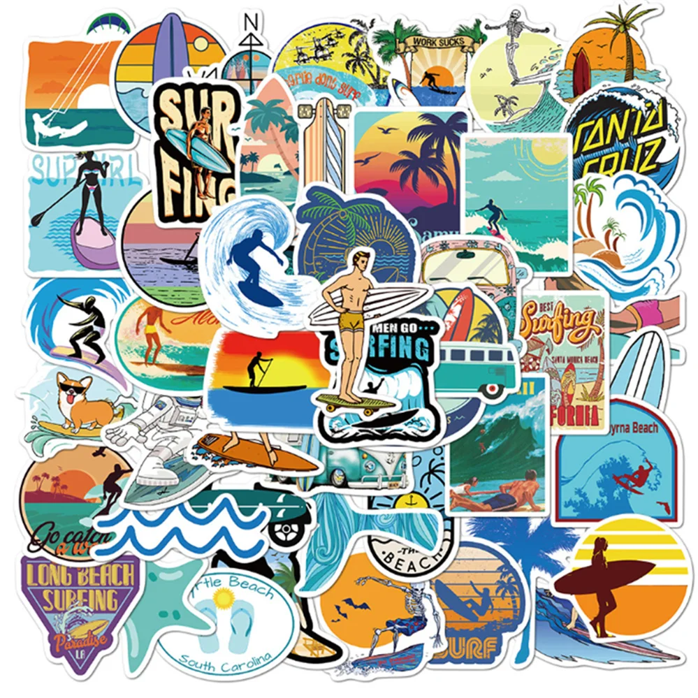 

10/30/50 Pieces of Outdoor Summer Beach Surfing Boy Toy Sticker Car Phone Skateboard Guitar Waterproof Sticker Toy Wholesale