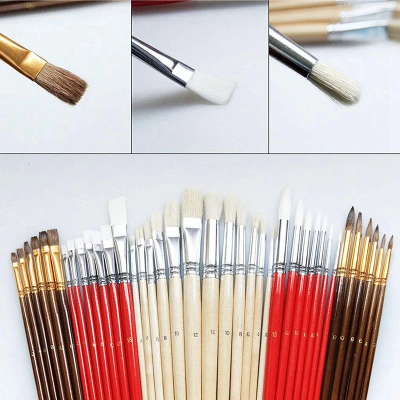 

38Pcs Brush Painting Watercolor Varnish Rod Pig Bristle Oil Painting Drawing Pen Nylon Wood Brush with Canvas Bag Set