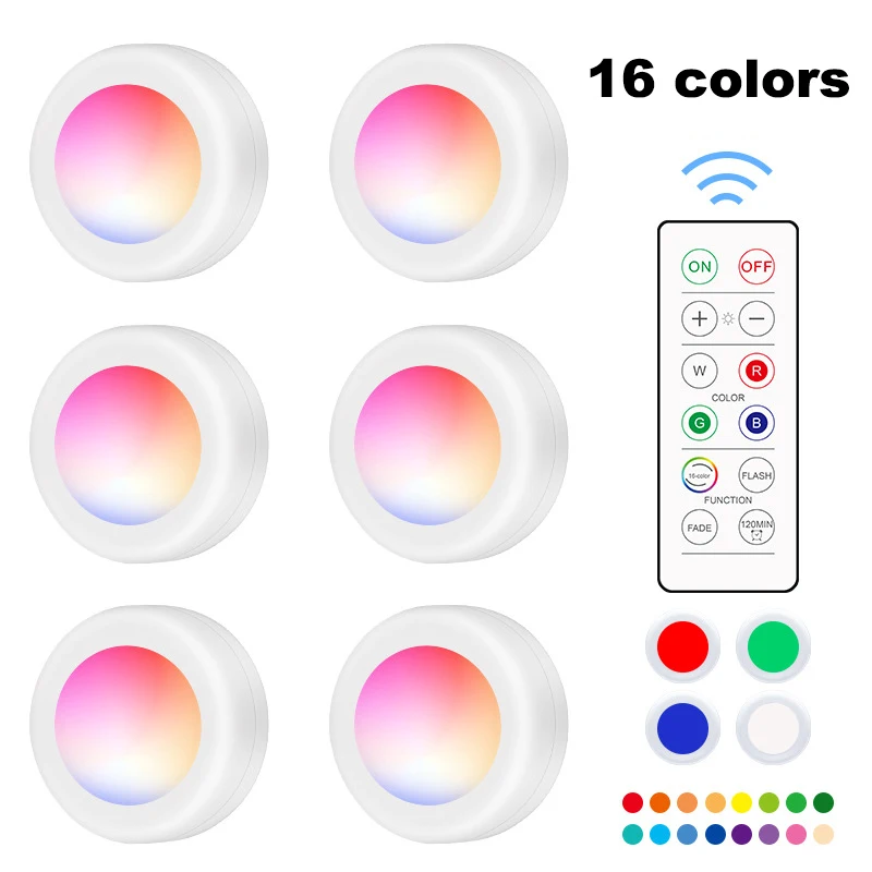 

16colors RGB Cabinet Led Light Led Night Light Dimmable Led Night Lamp with Remote for Kitchen Bedroom Closet Wardrobe
