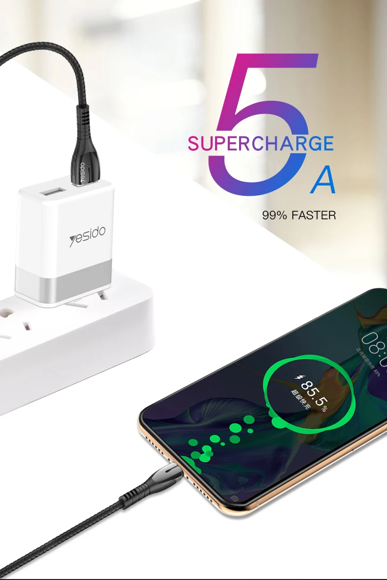 Yesido CA45 5A быстрое зарядное устройство usb type C кабель для huawei mate 20 mate 20 Pro P20 samsung Supercharge Быстрая зарядка провод USB C кабель