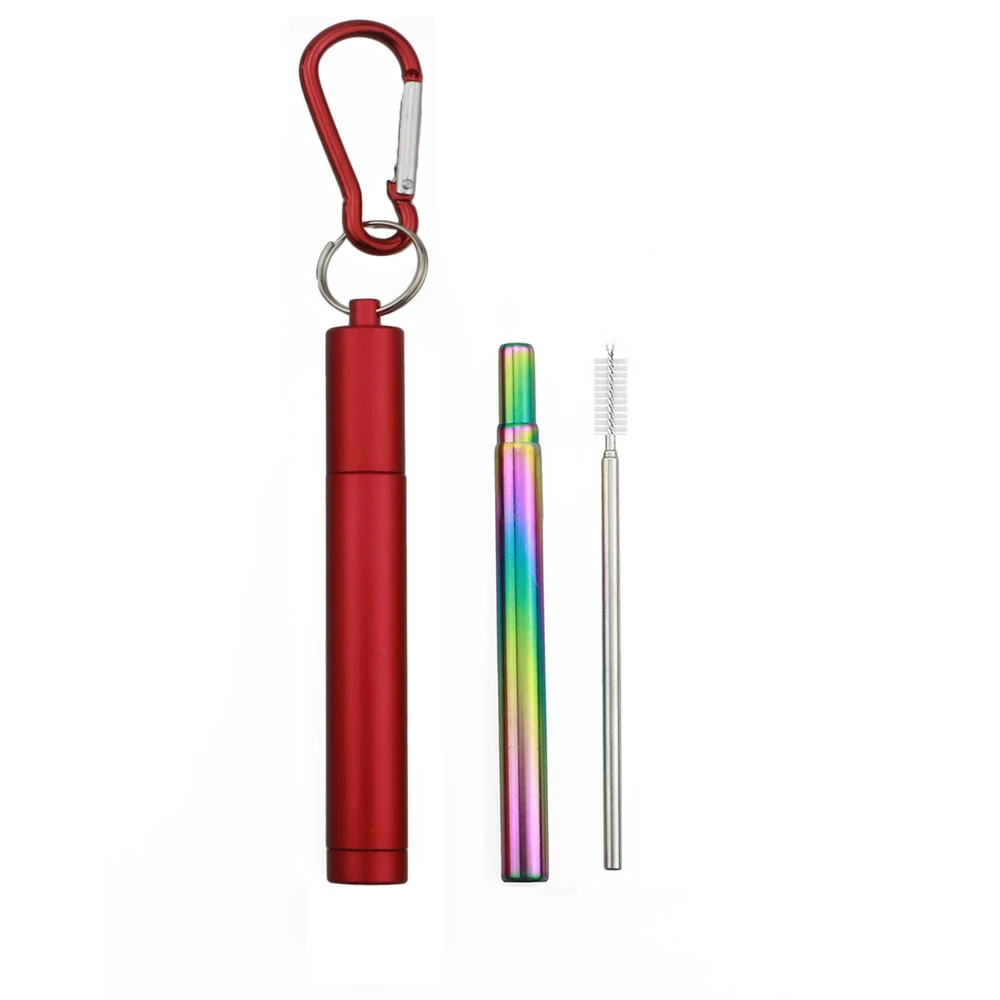 RainbowStraw-Red 5 шт./компл. Радуга соломинки многократного использования соломинки 304 Нержавеющая сталь металлический соломинки Портативный путешествия трубочка трубочки для питья с кистью и сумочка в комплекте - Цвет: RainbowStraw-Red