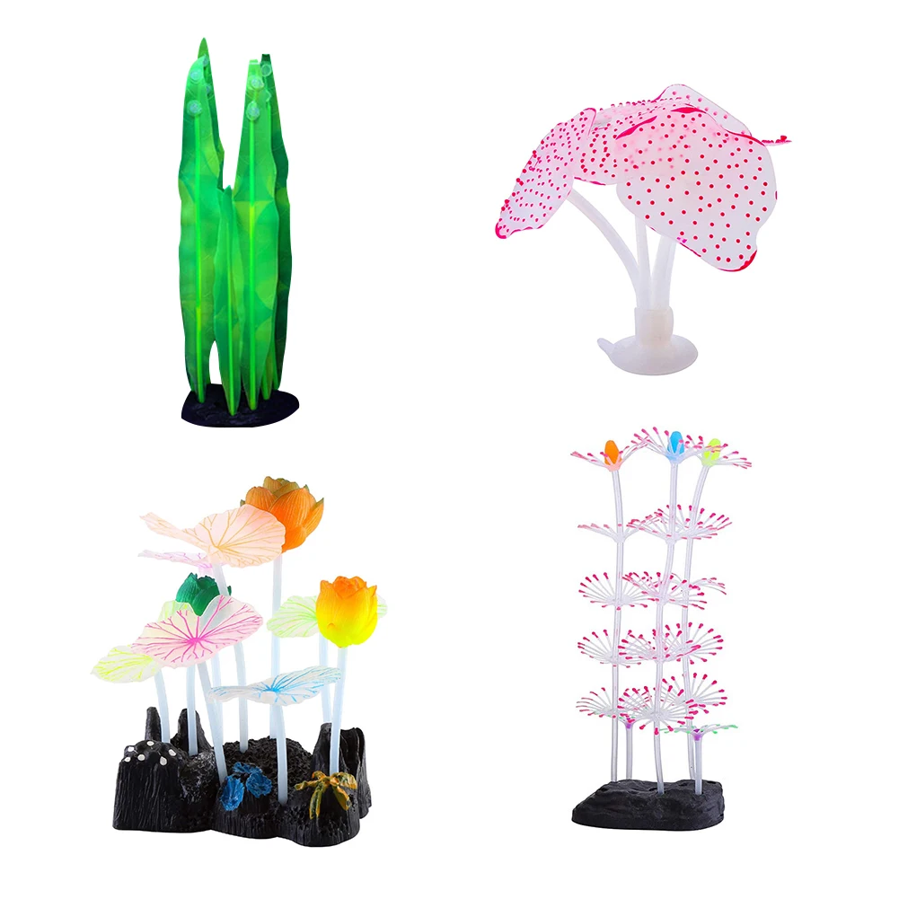 

4pcs Landscape Artificial Practical Glowing Effect Simulation Coral Plant Ornaments Fish Tank Resin Aquarium Decoration Craft