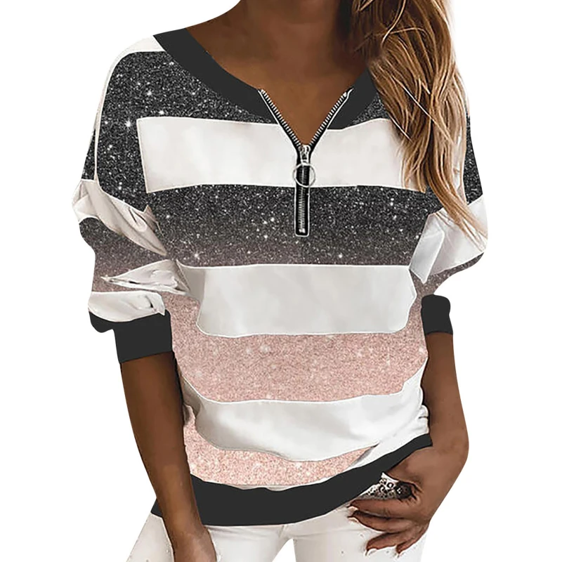 

Женский пуловер в полоску, с длинным рукавом и V-образным вырезом