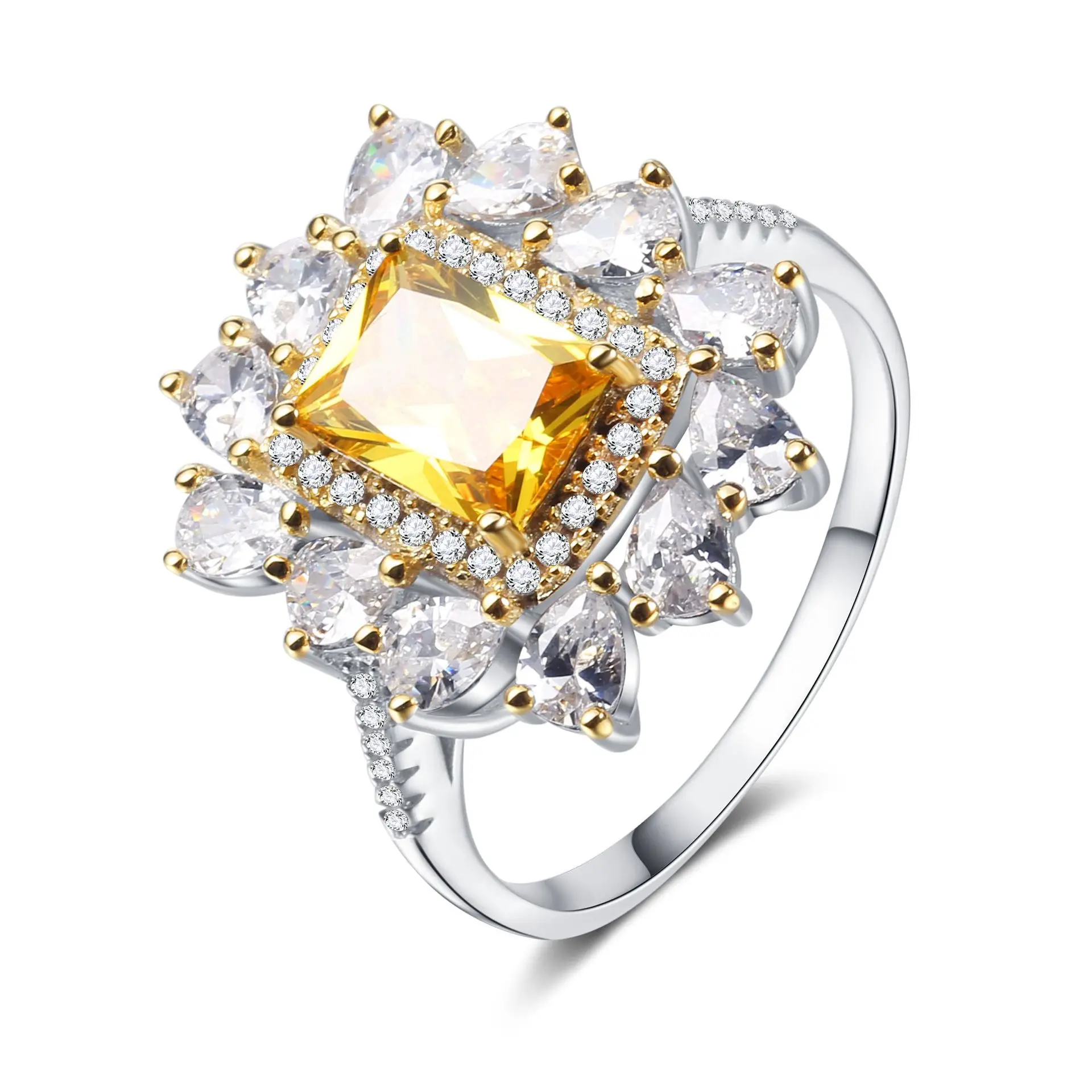 

Luxury 100% 925 Sterling Silver Rings Citrine Created Moissanite Gemstone Wedding Luxury Rings Women Fine Jewelry Gift Wholesale