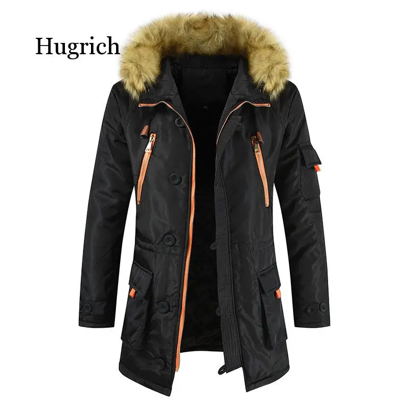 Зимняя Мужская парка, брендовая подкладка, искусственный мех, средней длины, толстые парки, зимняя куртка, пальто, теплая одежда