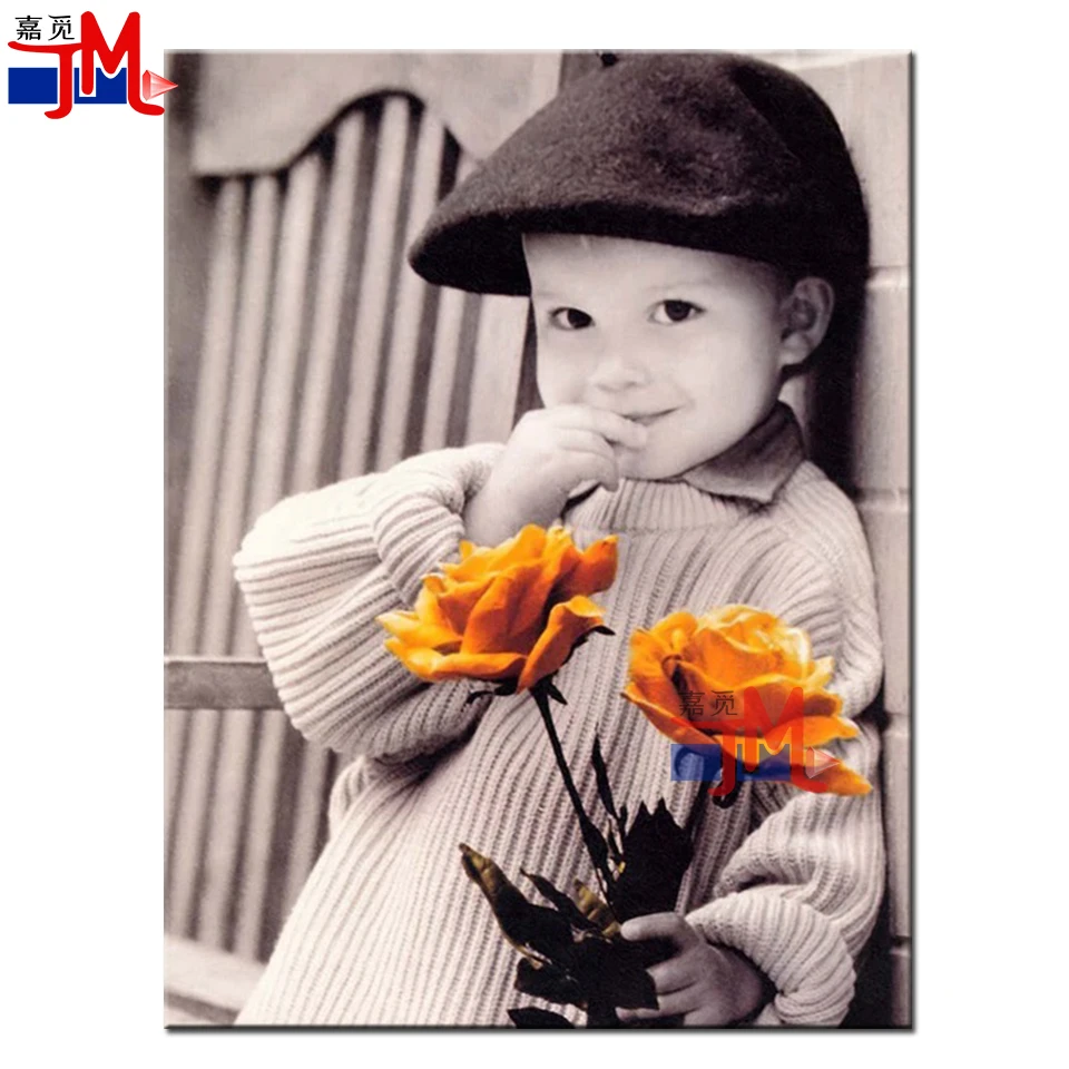 

5D Diamond Painting Portrait Picture Cross Stitch"Little Boy And Yellow Rose"Mosaic Rhinestones Flower Diy Diamond Embroidery