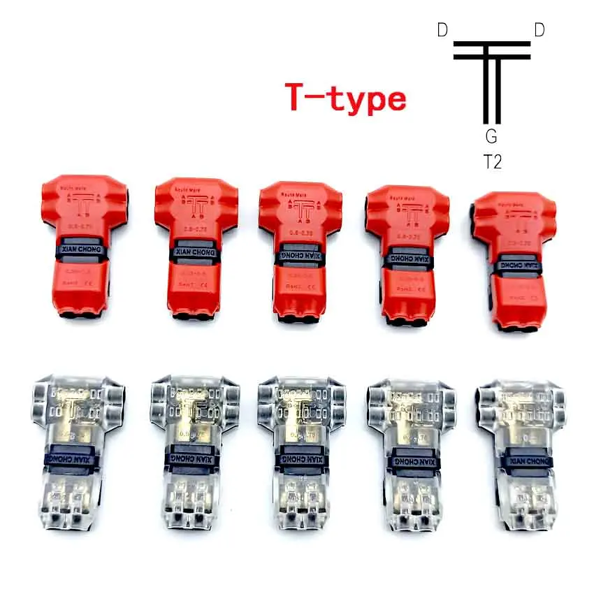 

5pc/lot 2 Pin 2 Way dc/ac 300v 10a Universal Compact Wire Wiring Connector T SHAPE Conductor Terminal Block With Lever AWG 18-24