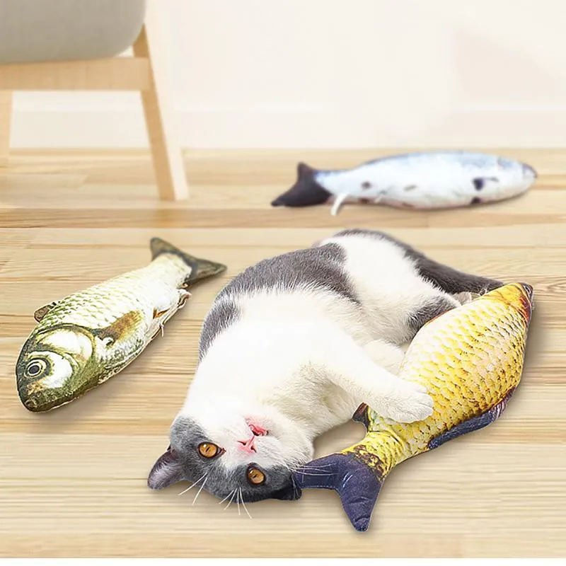 

30CM Pet Cats Simulation Fish Toys Electronic Wagging Plush Grinder Claw Teeth Cleaning Chew Toy Contain Catnip For Cat Dog