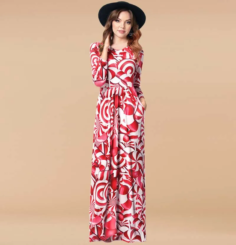 

2020 Autumn Christmas Long Party Dress Women Xmas A Line Long Maxi Dresses For Women Female Long Sleeve Floor Length Dress