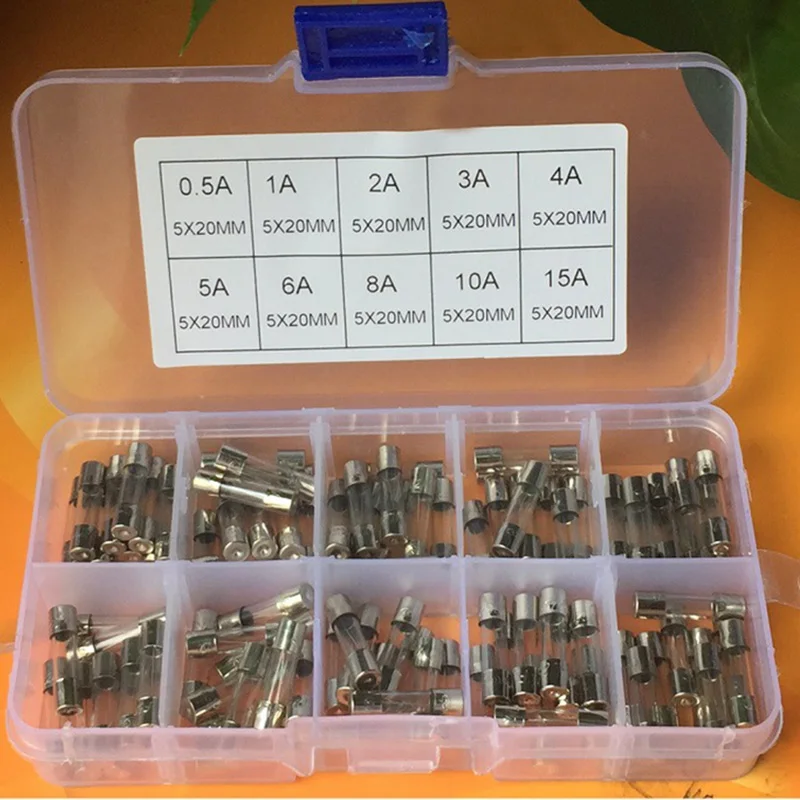 100 шт./комплект 5x20 мм быстродействующие Стекло трубка предохранители в