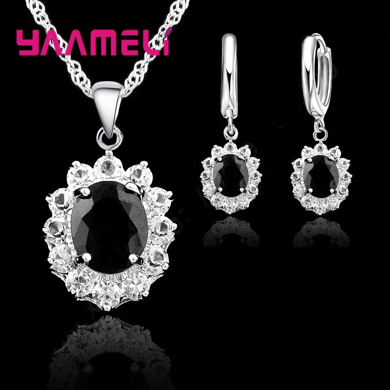 

Big Sale Jewelry Sets For Women Party Jewelry Gifts 925 Serling Silver Black CZ Necklace/Pendants/ Earring Sets