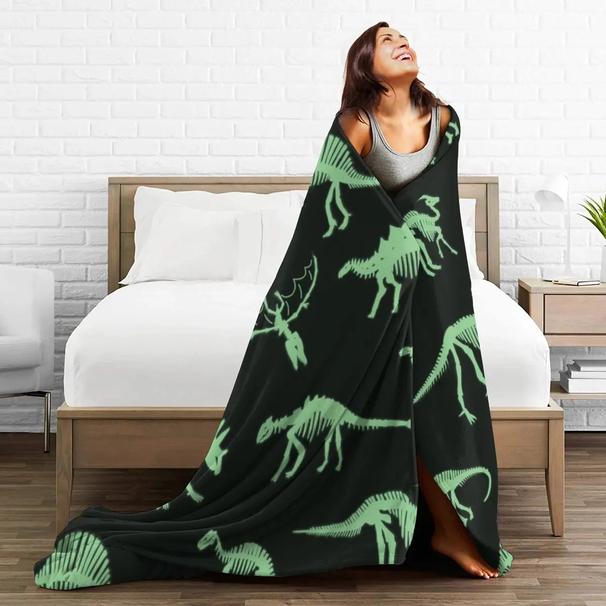 

Soft Warm Flannel Blanket Dinosaur Bones Pattern Travel Portable Winter Throw Thin Bed Sofa Blanket