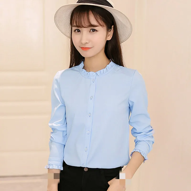 Новинка весна-осень 2020 Повседневная рубашка B1229 с голубым и белым воротником для