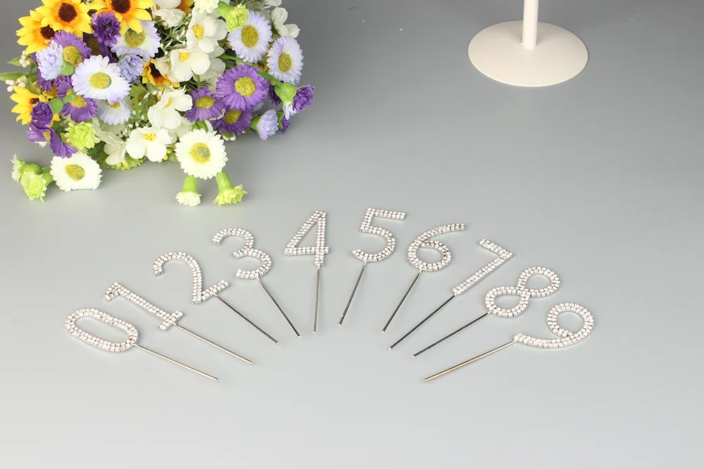 

1 шт. Блестящий сплав Стразы топперы для торта Baby Shower украшение на день рождения свадебные серебряные цифровые торты десертный Декор