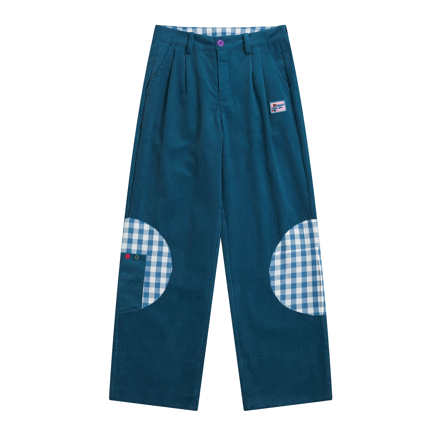 

High Waist French Vintage Corduroy Trousers For Women Button Lattice Patch Stitching Full Length Ladies Pants Capris