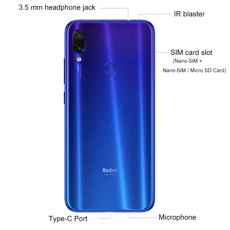 Xiaomi Redmi Note 7, глобальная версия, 3 Гб ОЗУ, 32 Гб ПЗУ, мобильный телефон, Восьмиядерный процессор Snapdragon 660, 6,3 дюйма, 19,5: 9, полноэкранная, 48 МП, двойная камера