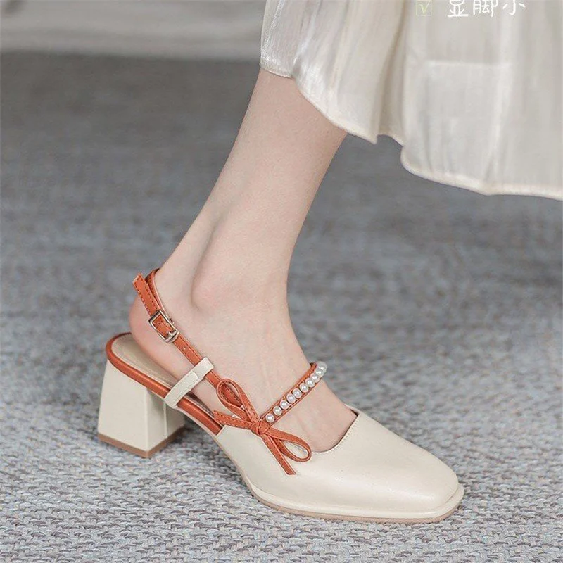 

Fashion Ladies Mid-heel Sandals Summer One-line Buckle Shoes Luxury Fashion Women's Shoes Office Party Square Heel High Heels