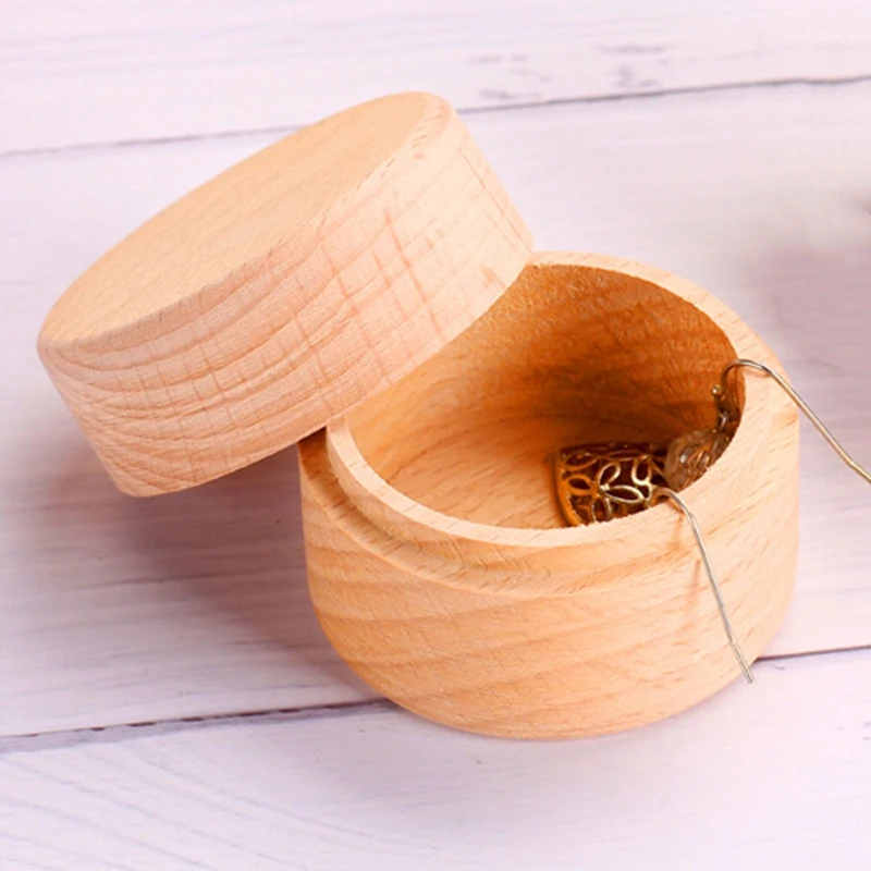 Круглые DIY деревянные поделки кольцо серьги Контейнер чехол для хранения