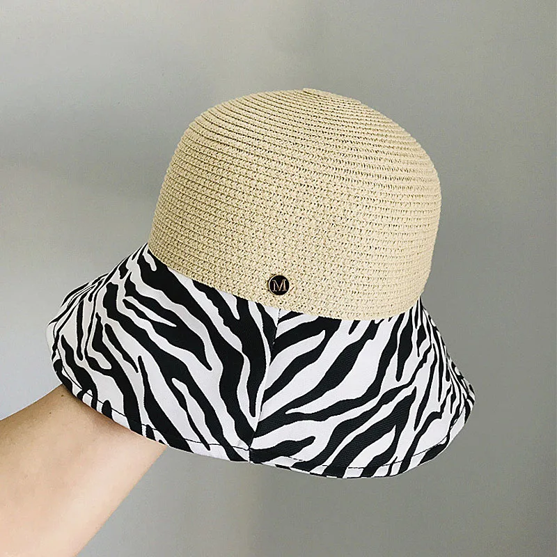 

Women's Summer Hat 50% Cotton Zebra Pattern Sun Protection Cap Female Bucket Hat Foldable Wide Brim Hat Beach Hat Dome Straw Hat