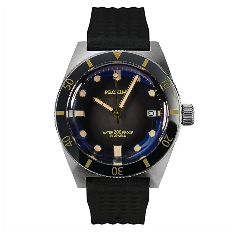 Винтажные Проксима 40 мм черный циферблат керамический ободок купольный Кристалл