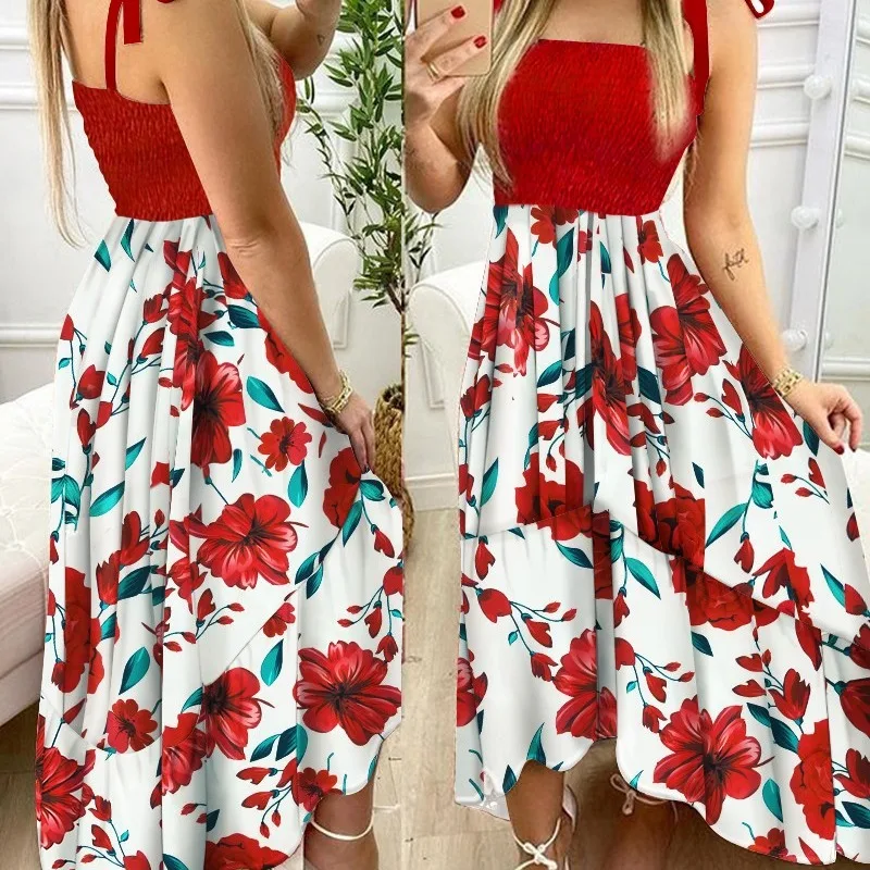 

2021 dress new sling stitching printing irregular tube top sexy dress