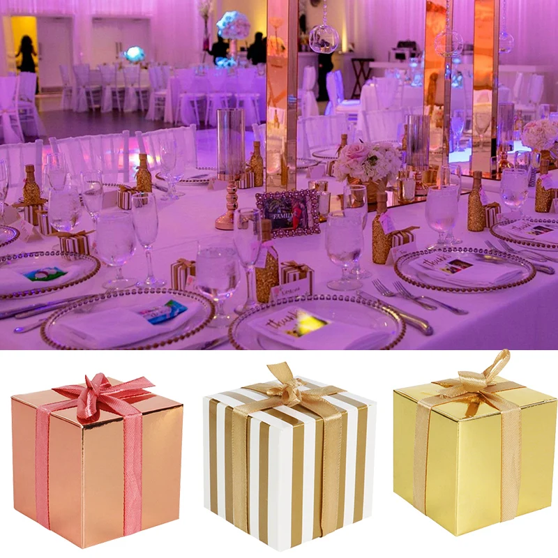 Маленькая Подарочная коробка объемные ленты 2x2x2 дюйма Золотая полосатая