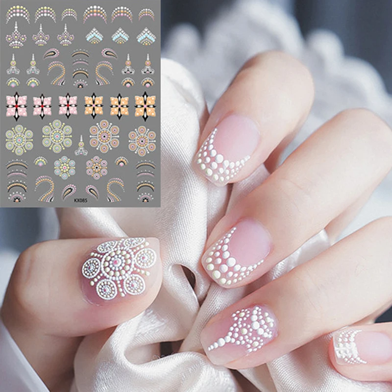 

1pc 5D Flower Nail Stickers Lace Gel Decals Acrylic Engraved Sliders Embossed Nail Art Decorations Polish Dots Decals Bohemia