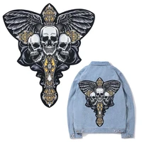 hot 3d large cross patch diy clothes patches for clothing sew on embroidered skull head applique crafts stickers