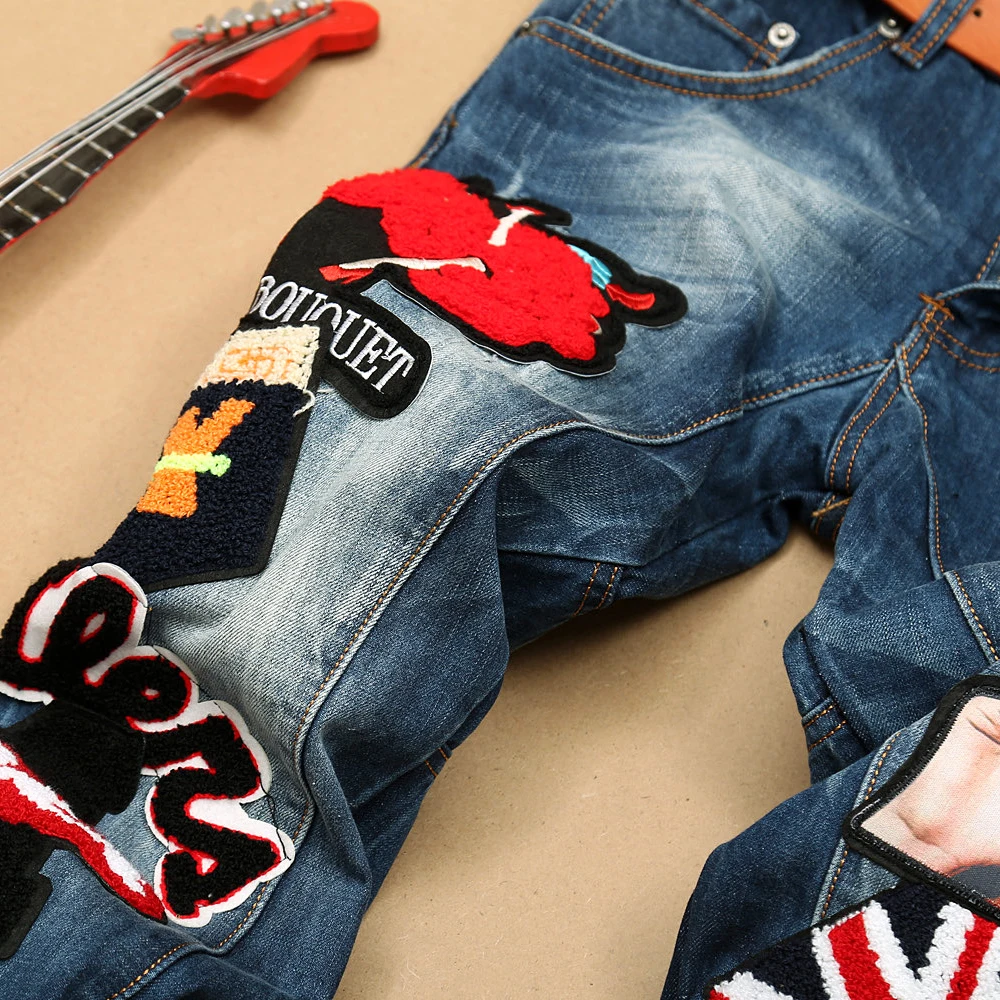 2018 New Men Jeans Runway Slim Racer Biker Fashion Hiphop Skinny For Sequins Lady Bage Embroidery Denim Pants | Мужская одежда