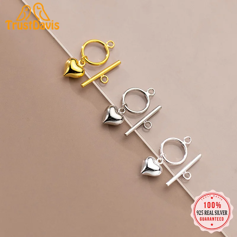 

TrustDavis Real 925 Sterling Silver Fashion Romantic Heart OT Clasp Charm Pendant Handmade DIY Accessories Fine Jewelry HY295
