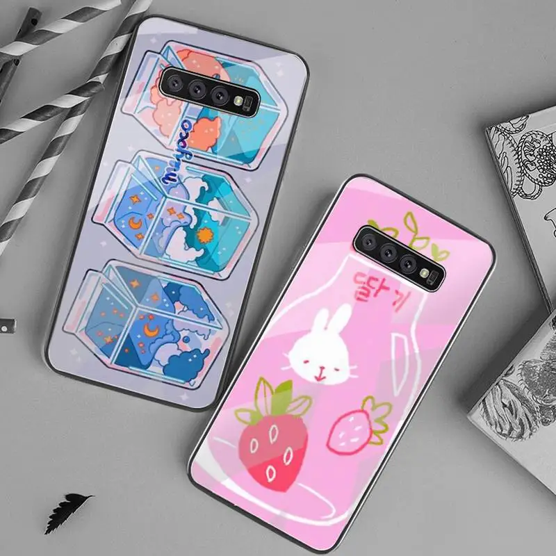 YJZFDYRM Kawaii японский клубничный молочный пищевой чехол для телефона из закаленного