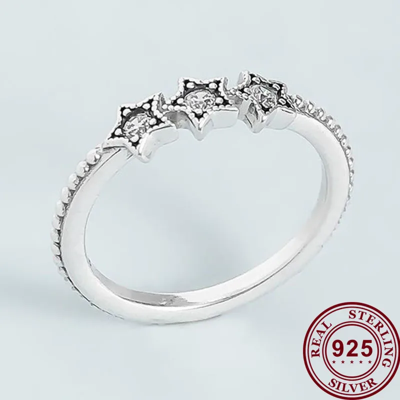 

100% 925 кольцо Silver Pan Ring Shining Pentagram With Crystal Pan Ring For Women Wedding Party Gift Fashion Jewelry