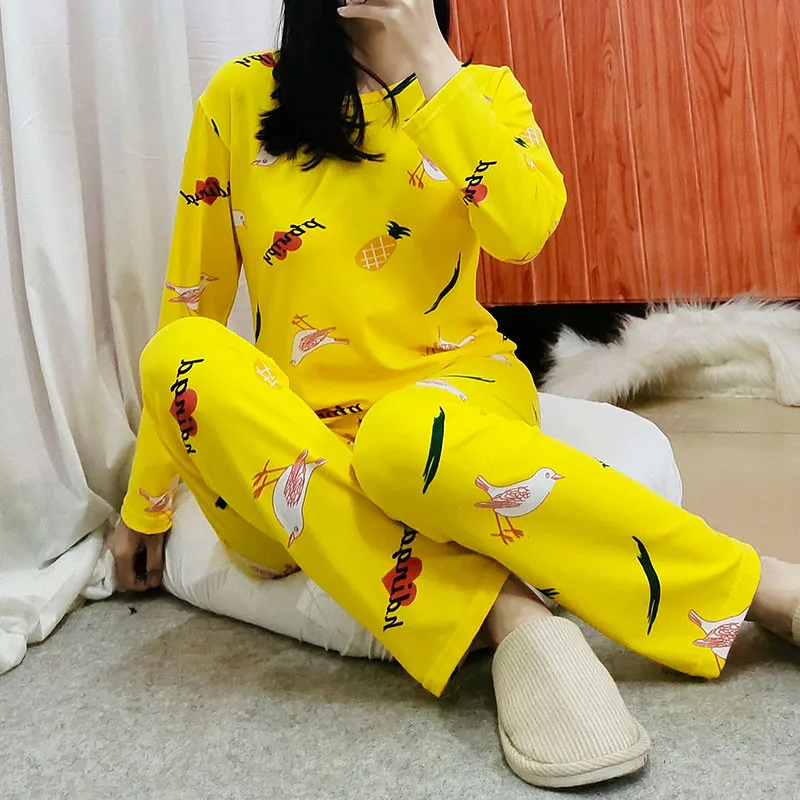 2020 г. весенне-осенний пижамный комплект с рисунком птицы желтые пижамы принтом Ms.