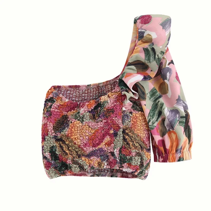 Новинка Женская эластичная плиссированная короткая рубашка на одно плечо блузки