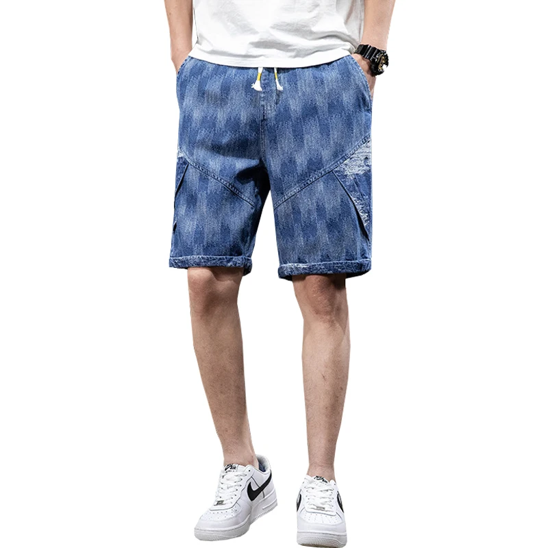 

Men's Denim Shorts Summer Big Pocket Straight Jeans Cargo Shorts Harem Pants