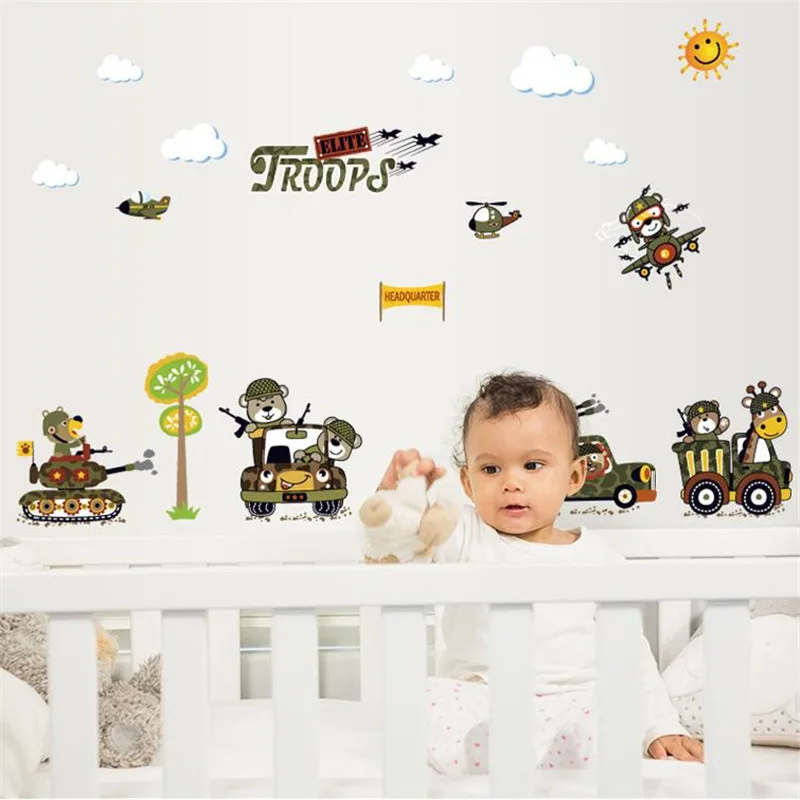 

Мультяшные животные, солдаты, наклейки на стену, гостиная, спальня, украшение на стену, украшение для дома, наклейки на стену для детской ком...