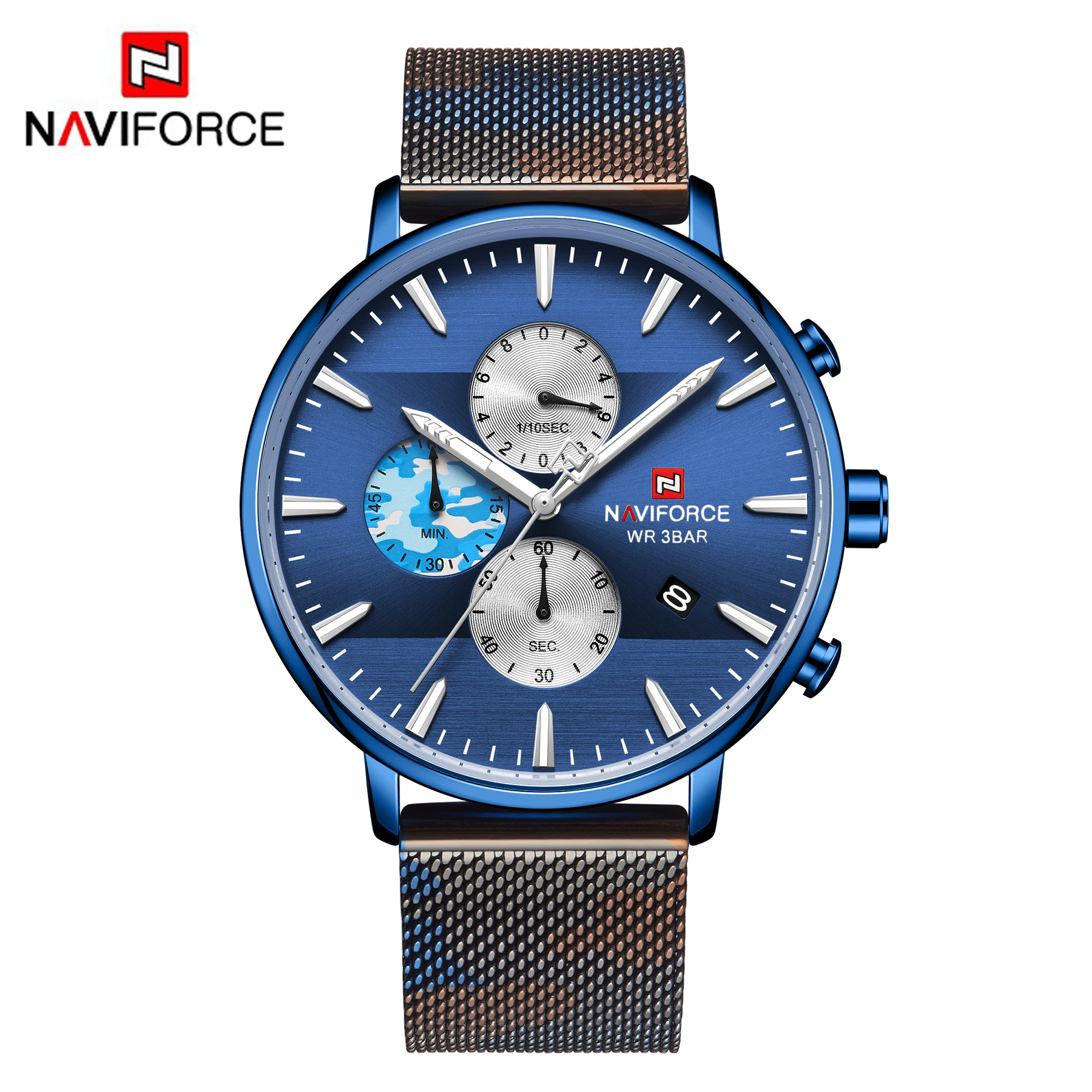 Часы наручные NAVIFORCE Мужские кварцевые модные водонепроницаемые Роскошные