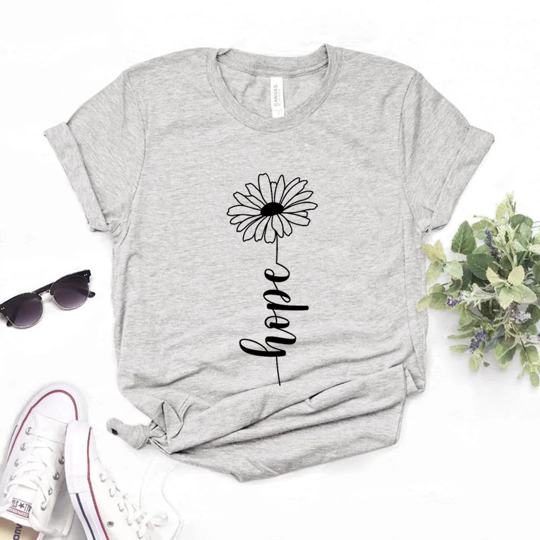 

Hope daisy/женская футболка с цветочным принтом, хлопковая Повседневная забавная футболка, подарок леди Юн, топ для девочек, футболка R045