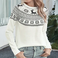 vintage snowflake fawn pattern sweater for womens christmas long sleeve loose pullover winter warm jumper sueter mujer a40