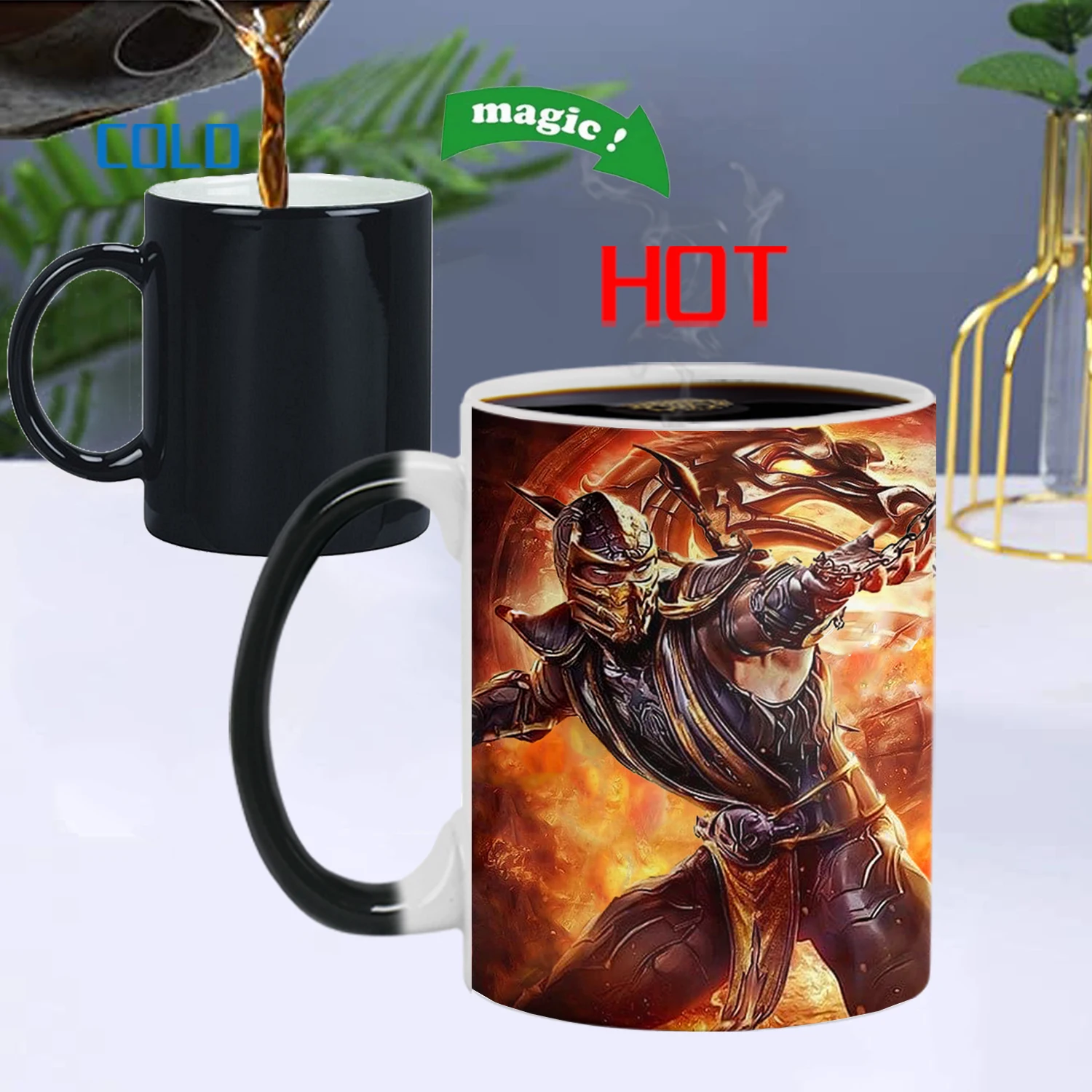 

Mortal Kombat Ceramic Color Changing Cup Breakfast Milk Coffee Tea Water Cup Thermal Reaction Magic Mug Fighting Game Fun Gift
