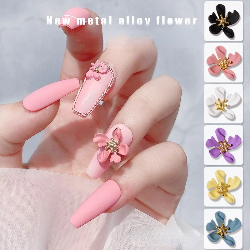 

2Pcs/Bag Nail Accessories Colors Five Petal Flower Alloy DIY Light Therapy Summer Fresh Delicate Nail Jewelry Art Decorations
