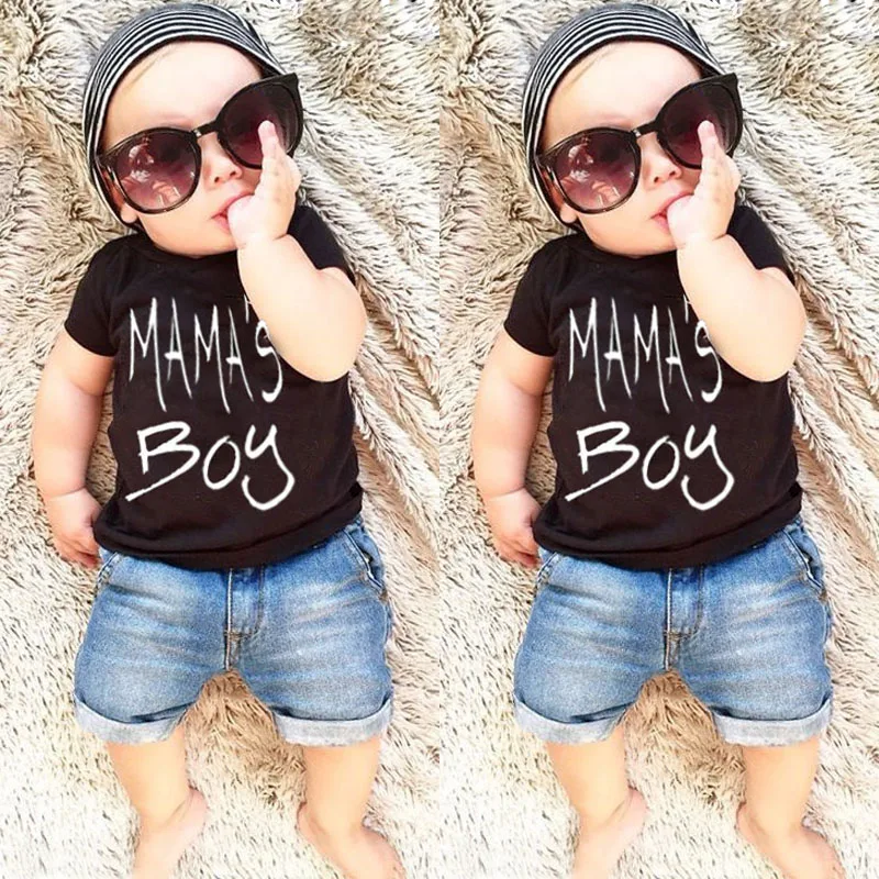 

Summer Kids Clothes Mama's Boy Short Sleeve Tshirt Tops+Jean Shorts Denim Pant 2PCS Baby Boys Clothing Set 1-6Y