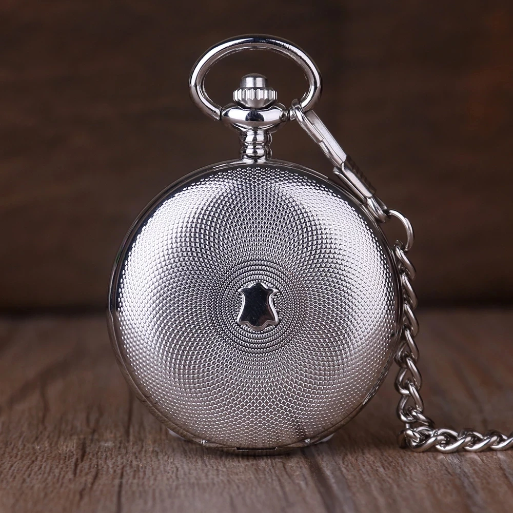 lot Silver Pendant Mechanical Pocket Watch Double Open With Metal Chain Steampunk Watch Roman Number Unisex