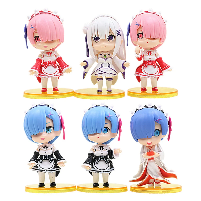 

6Pcs/set Q Version Rem Ram Emilia Figures Re:Zero Starting Life in Another World Rem Doll Model Figure Xmas toys Gift