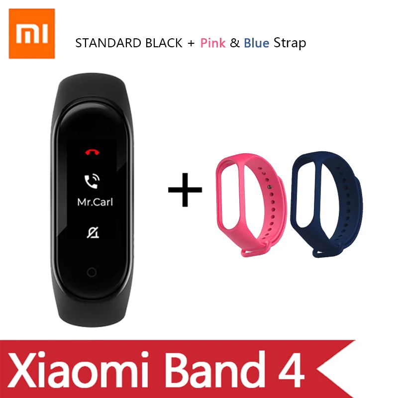Ad Pink Blue Strap Умный Браслет OriginalXiao mi Band 4 на английском, испанском и русском языках, 3 цвета, AMOLED экран, mi band 4, Smartband, fitness Traker - Цвет: Ad Pink Blue Strap