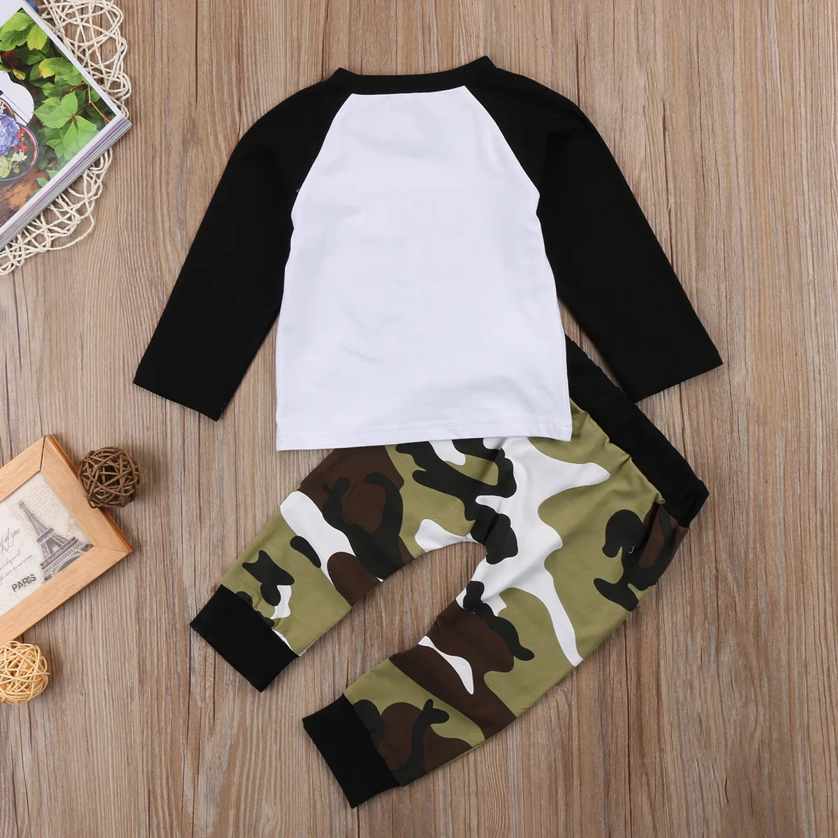 2Pcs Modis Autumn Baby Boys Kids Outfits Toddler Letter Print Long Sleeve Cotton Tee Tops Camouflage Pants Clothes Baby's Set |
