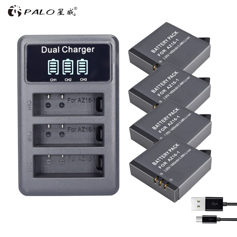 4x AZ16-1 xiao mi Yi 2 4K Yi Lite батареи accu+ светодиодный USB двойное зарядное устройство для XiaoYi 2 4K Xiao mi Yi II аксессуары для экшн-камеры