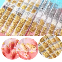 6 grids shell fruit curved stick round hollow base nail sequins gold and silver rivet nail nail drill nail art accessories