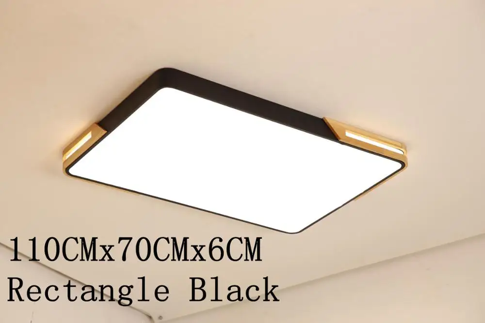110CMx70CMx6CM Нордическая квадратная круглая деревянная светодиодная люстра современная потолочная лампа с пультом дистанционного управления для гостиной Лофт спальни черный белый - Цвет корпуса: 110CMx70CMx6CM