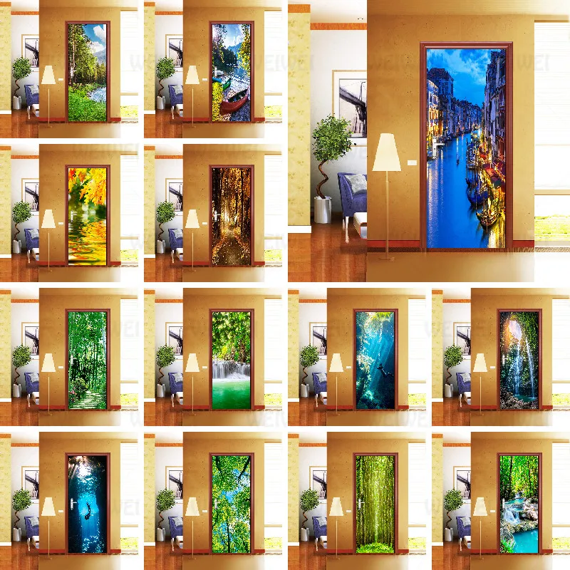

Natural Scenery Door Wallpaper Home Decor Self-adhesive Waterproof Removable Poster Stickers On The Doors Wall Decal Deursticker